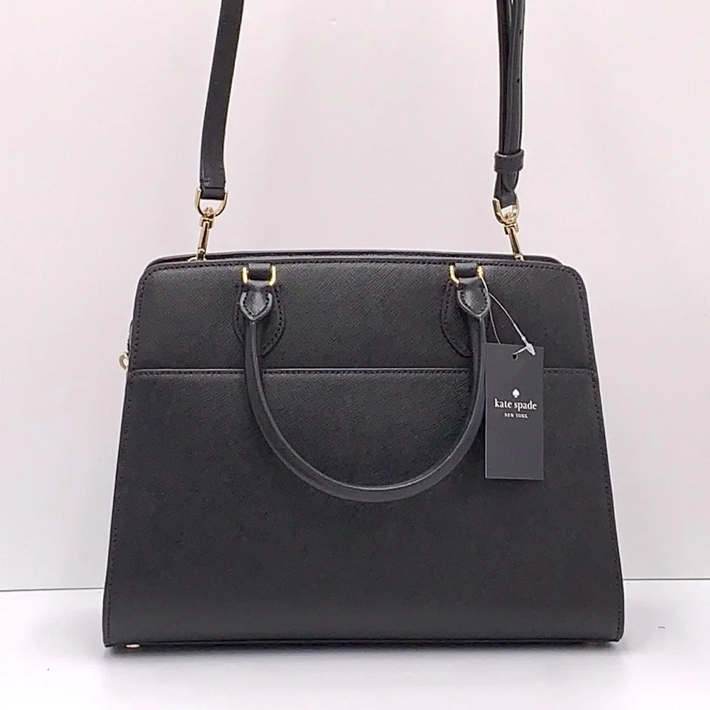 KATE SPADE Madison Saffiano Leather (NWT Medium Satchel BLACK COLOR
